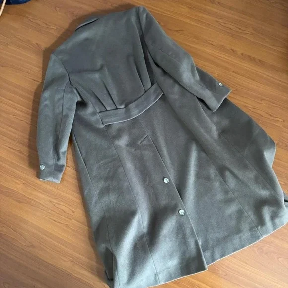 Vintage 90s 100% Wool Over Coat Taupe Tane - Picture 5 of 8